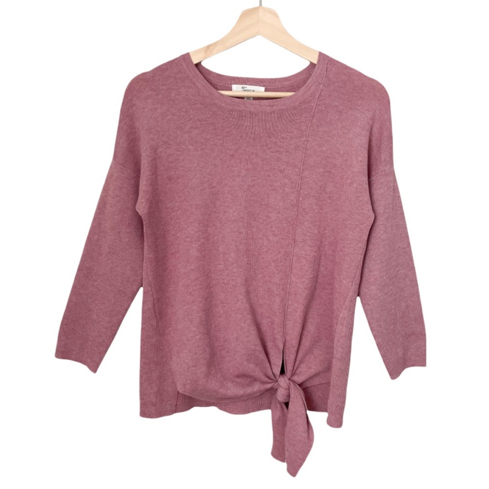 89th + Madison Mauve Heathered Sweater with Tie Front